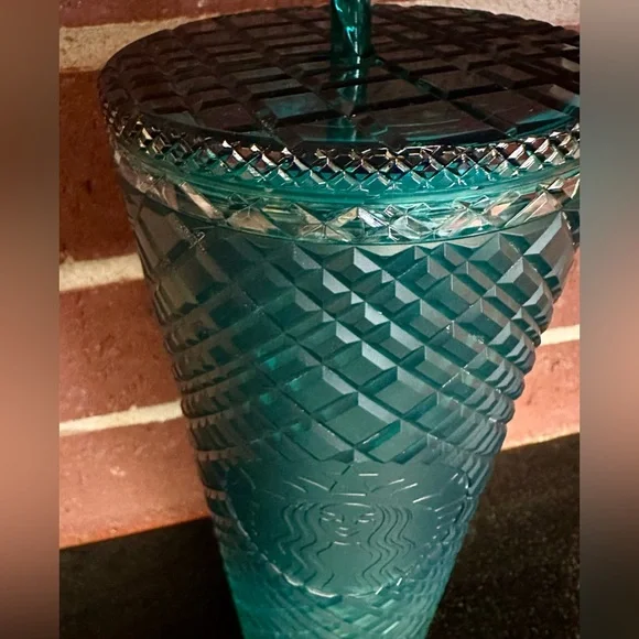 2021 Starbucks Teal Faceted Jeweled Cold Cup Tumbler Venti 24 oz w/ Lid & Straw - Picture 3 of 6